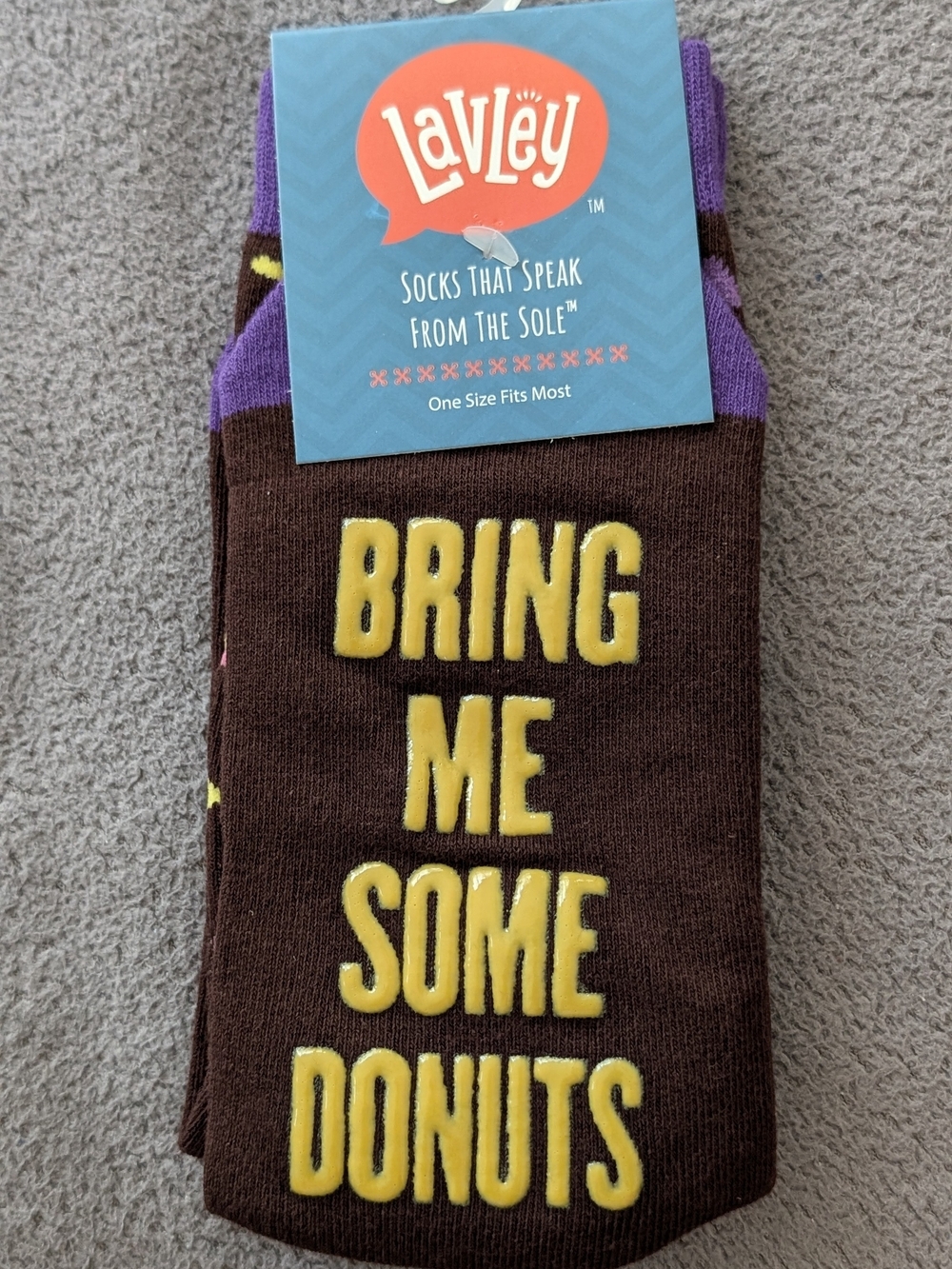 Brown "Bring Me Some Donuts" Novelty Slipper Socks